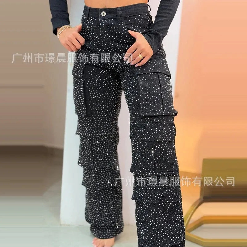 Y2K Bright Drill Women's High Waist Jeans Denim Work Pants Pocket Casual Baggy Streetwear Chic Daily Trousers 2025/2026 Spring Summer