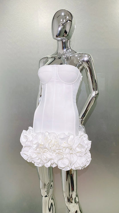 Stereoscopic Flowers Back Laceing Strapless Red Bandage Mini Evening Dress Sweet Woman Birthday Party Dress Performance costume