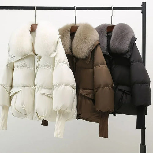 2025 Down Cotton Short Padded Jacket Women Parkas Fur Collar Autumn Winter Thick Coats Female Black Casual Outerwear Clothes