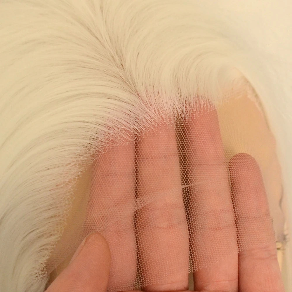 Voguequeen Platinum Blonde Synthetic Lace Front Wigs Silky Straight Heat Resistant Fiber Daily Wear For Women