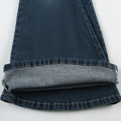 Flare Pants Jeans Women Embroidery Boot Cut Low Waist Washed Distressed Pockets Floor Length Streetwear 2025 Denim Trousers