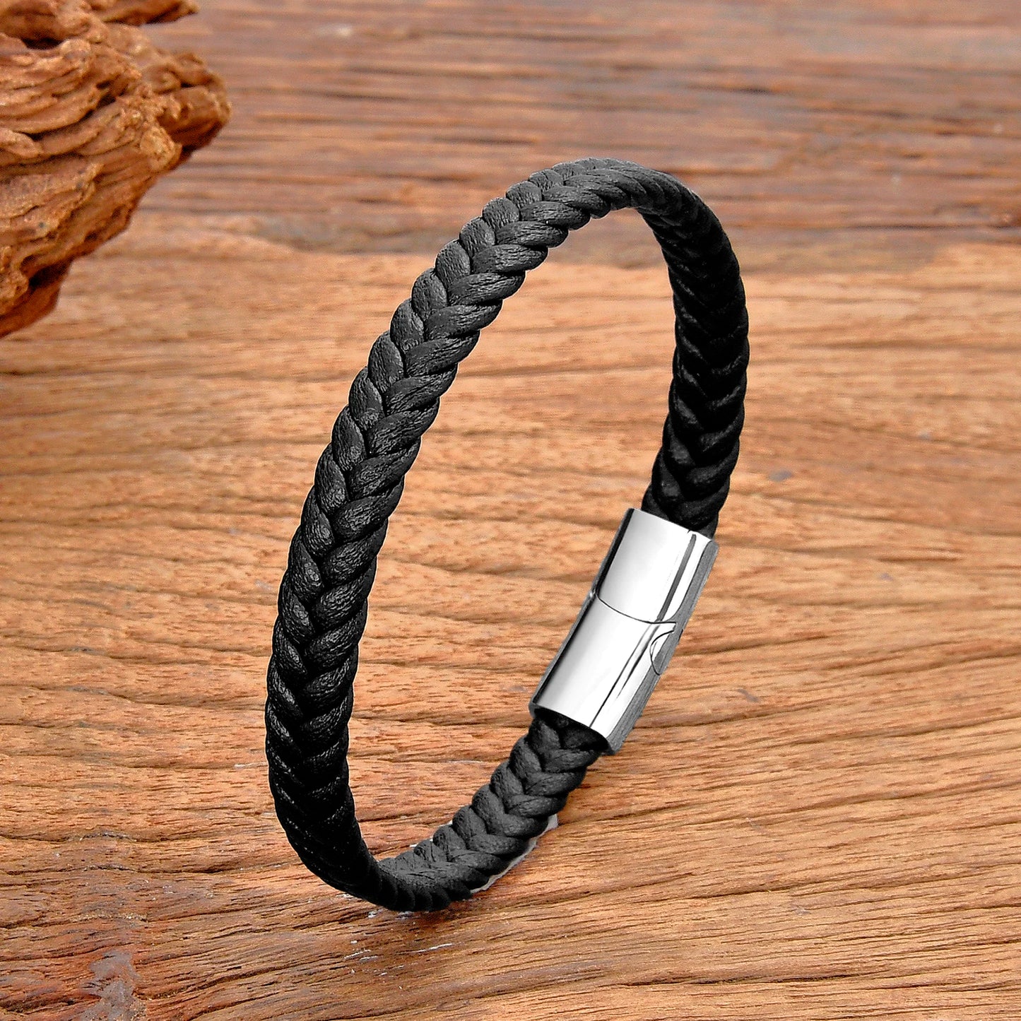 Simple Classic Stainless Steel Bracelet for Women Men Genuine Braided Leather Bangles Special Birthday Party Couple Jewelry Gift