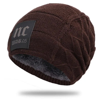 New Unisex Warm Winter Hat Fashion NC Letter Label Knitted Hats For Men & Women Add Fur Lined Thick Ski Beanie Cap