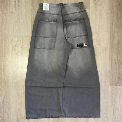 Y2K Best Selling Explosions Men and Women With Retro Embroidery Baggy Jeans Harajuku Rock Hip-Hop Casual Joker Wide Trousers