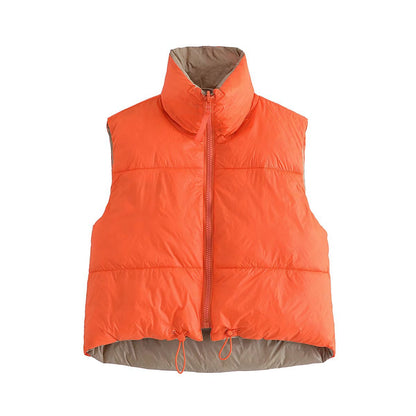 Fall Winter Warm Cropped Vest Jackets for Women Fashion Sleeveless Stand Collar Zip Up Puffer Waistcoat Street Style Outwear