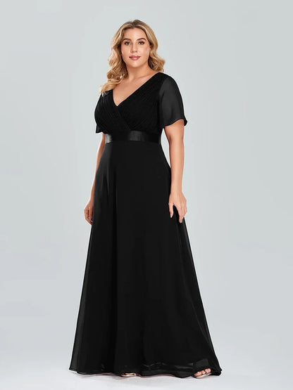 Prom Dresses Plus Size Evening Dresses Long  Elegant A Line V Neck Ruffles Chiffon Formal Wedding Party Dress Robe De Soiree