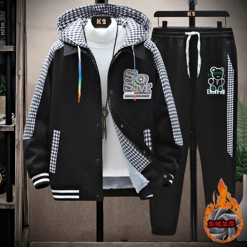 Winter Men's Sets Tracksuit Men Wool Hooded Sweatshirt Thicken Warm Sportswear Male Casual Suit Two Piece Sets