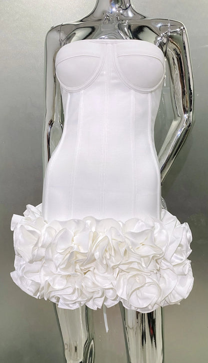 Stereoscopic Flowers Back Laceing Strapless Red Bandage Mini Evening Dress Sweet Woman Birthday Party Dress Performance costume