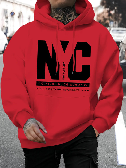 Men's autumn and winter casual fashion loose and comfortable letter print long sleeved hooded sweatshirt warm pullover