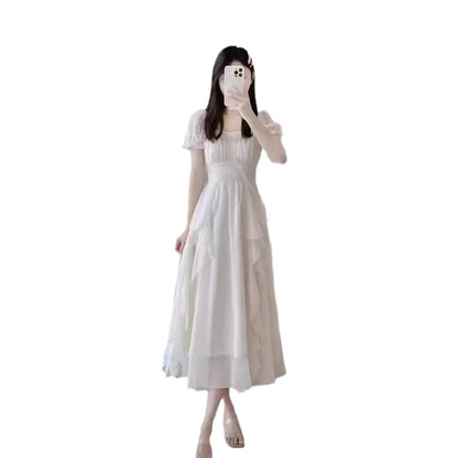 French Style White Fairy Dress Women's Summer 2025 New Super Fairy Princess Gown Gentle Wind Long Skirt Elegant Sensation