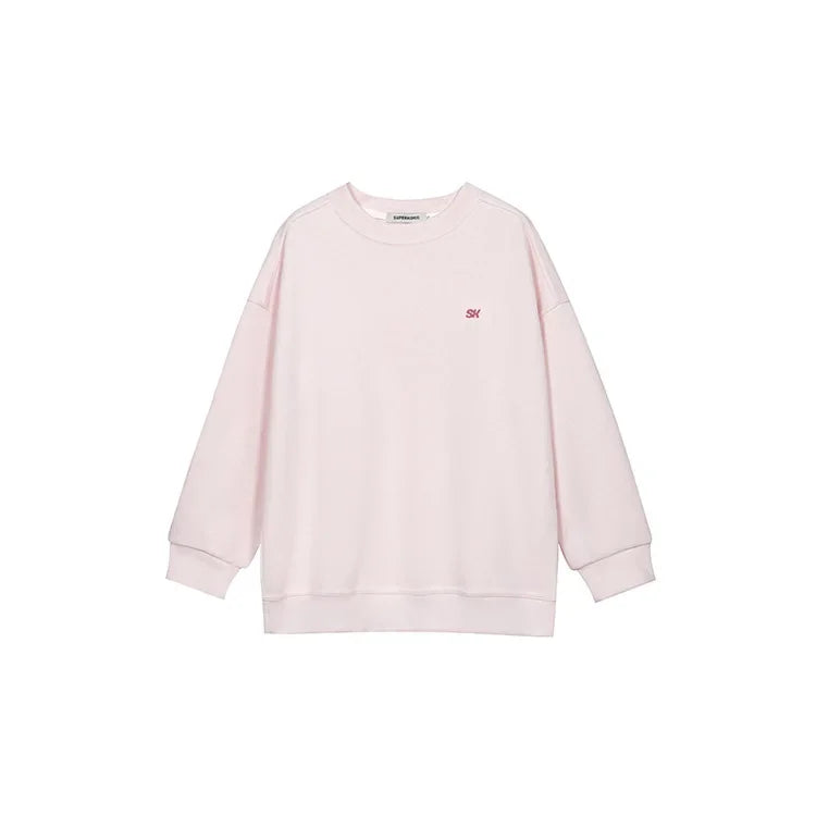 Light Pink Lettered Oversized Shoulder Sweatshirt Women's Full Sleeve round Neck Spring Autumn New Style Comfortable Casual Top