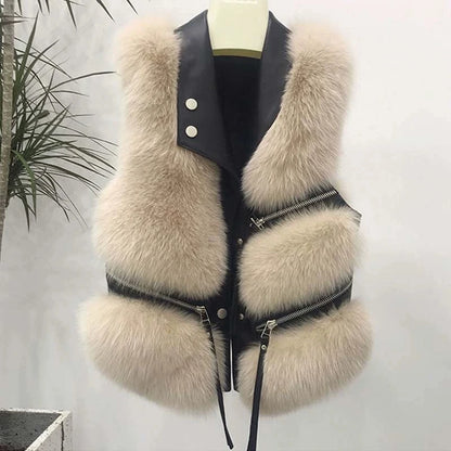 Autumn Winter Splicing Imitation Fox Fur Grass Vest Women Short Jacket 2025New Fashion Versatile Sleeveless Lady Waistcoat Coat