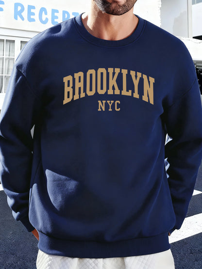 Brooklyn Nyc Letter Printed Soft Sweatshirts Street Fleece Pullovers Autumn Fashion Streetwears All-Match Crewneck Men Hoodies