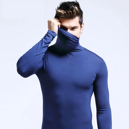 Korean Clothing Blouse Oversize Golf Wear Casual Full Cotton Men's Turtleneck Base Shirt Simple Solid Color Long Sleeve Tops Tee