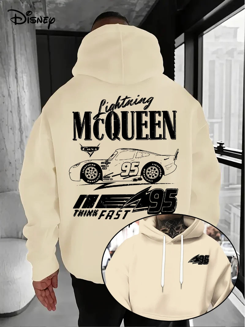 Disney Motors Lightning McQueen Hoodie - Official Movie No. 95 Pullover Sweatshirt Men's Machine Washable Pullover