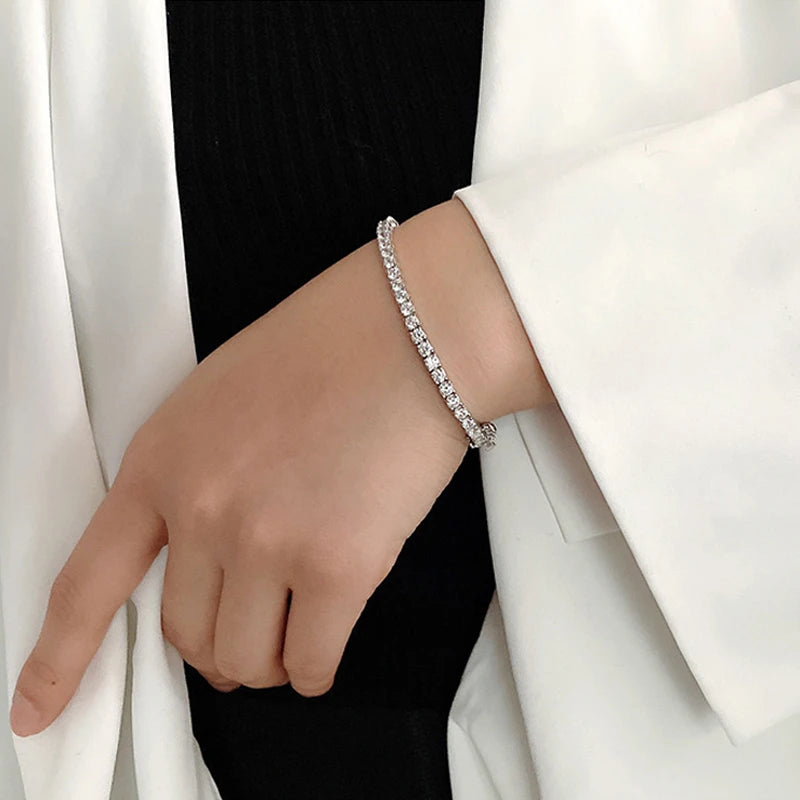 EWYA 925 Sterling Silver Moissanite Bracelet 0.1ct 3mm D VVS1 Diamond with GRA for Women Sparkling Wedding Party Fine Jewelry