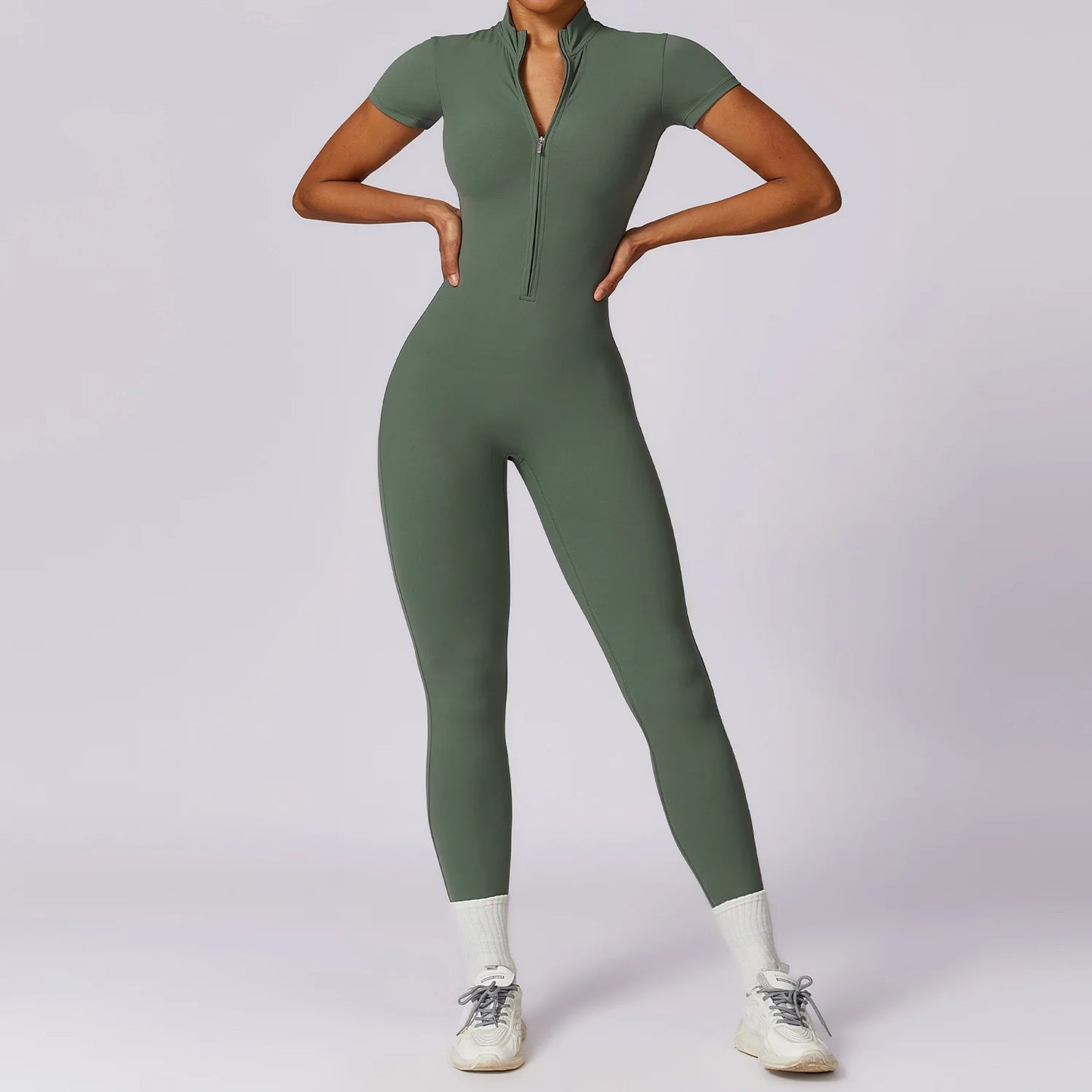 Yoga Set Women Sports Yoga Jumpsuits Tracksuit One-Piece Zipper Short Sleeve Gym Clothes Workout Fitness Sportswear Yoga Suit