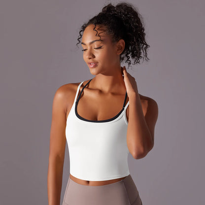 New Women Fitness Sports Bra Top Gym Yoga triangle backless Athletic Back Cutout Cross Tight Workout Soft With Chest Pad