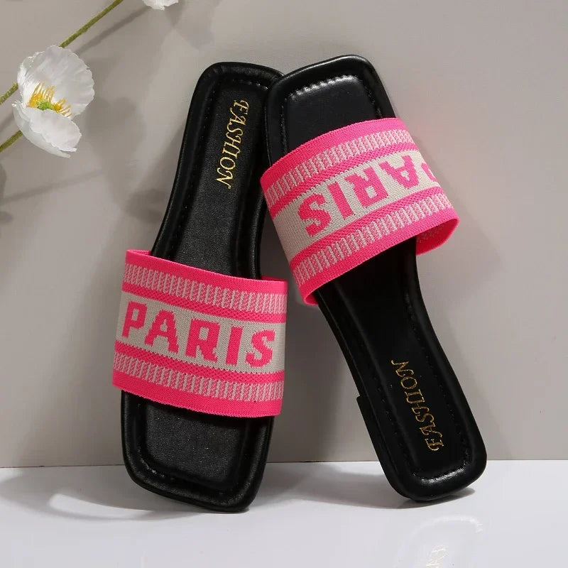 Fashionable Classic Simplicity Sandals Slides Women New Slippers Cloth Cover Letter Outdoor Casual Flat Bottom Slippers Women