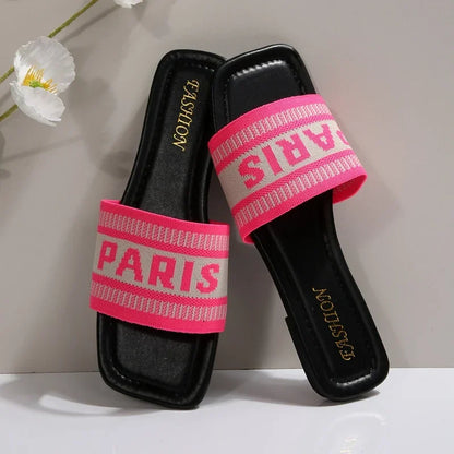 Fashionable Classic Simplicity Sandals Slides Women New Slippers Cloth Cover Letter Outdoor Casual Flat Bottom Slippers Women