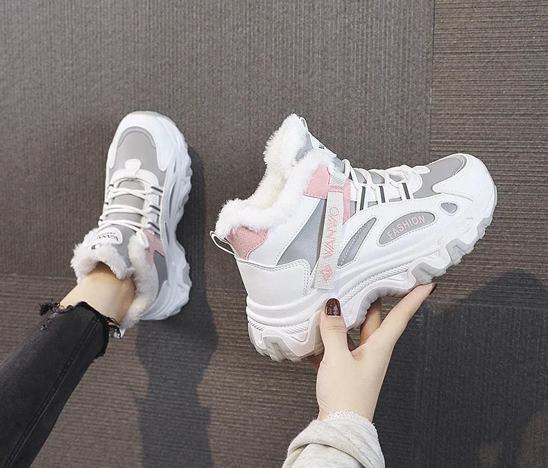 Women's Casual Sneakers Non Slip Comfortable Sports Shoes Women Winter Outdoor Vulcanized Shoes Woman Fleece Walking Trainers