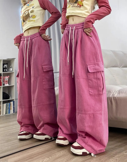 Deep Blue Pure Cotton Work Trousers Loose Wide Leg Floor-Length Women's Style Spring Summer Casual Pants Trendy Fashion