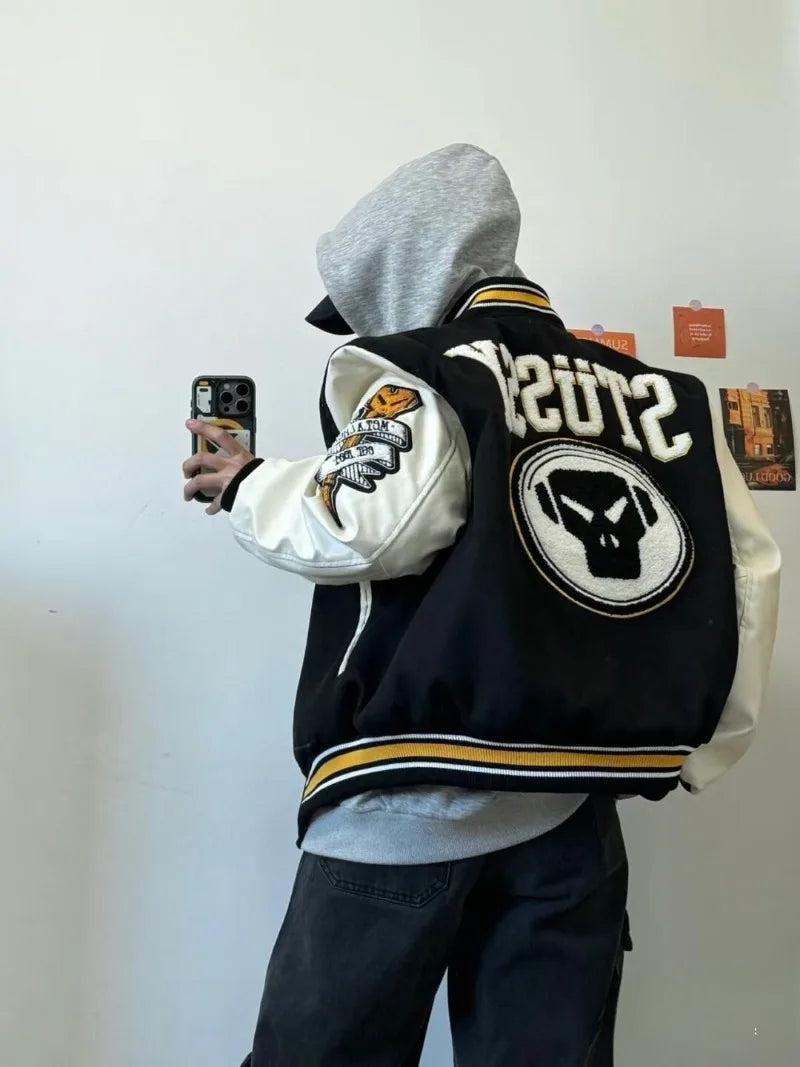 New Fashion Letter Pattern Flocking Embroidery Casual Jacket Women Y2K College Hip Hop Popular Couple Sport Baseball Uniform Top