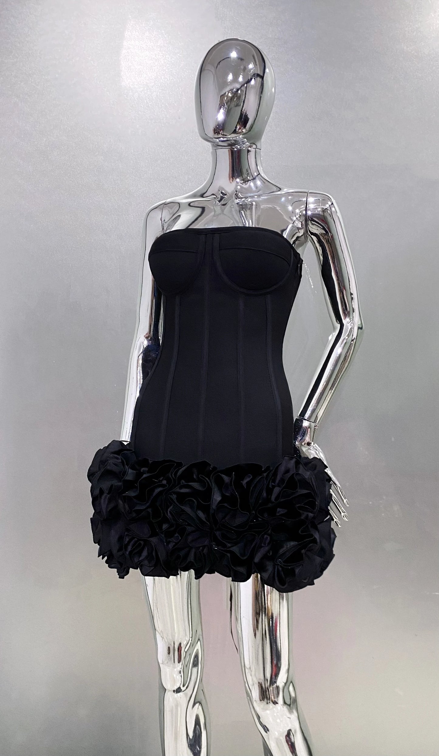 Stereoscopic Flowers Back Laceing Strapless Red Bandage Mini Evening Dress Sweet Woman Birthday Party Dress Performance costume