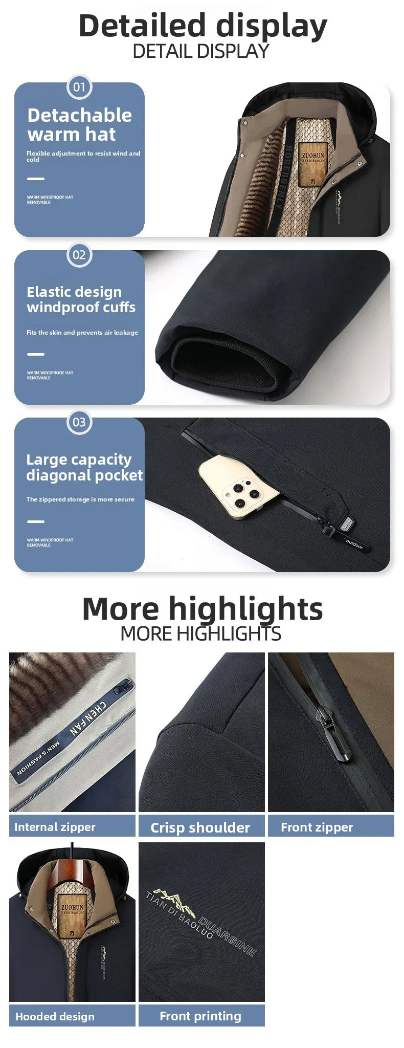 Top Grade Five Protective Tech Luxury Winter New Brand Camel Fleece Men's Parka Jacket Windbreaker Coats Heavy Plush Lining