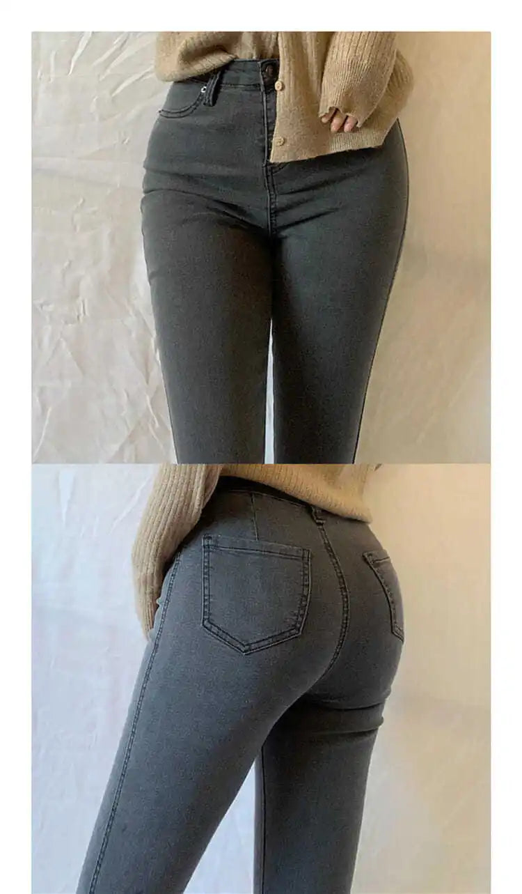 Women's Casual Simplicity Solid Color High Waist Ninth Pants Women Clothes Office Lady All-match Fashionable Jeans Trouser