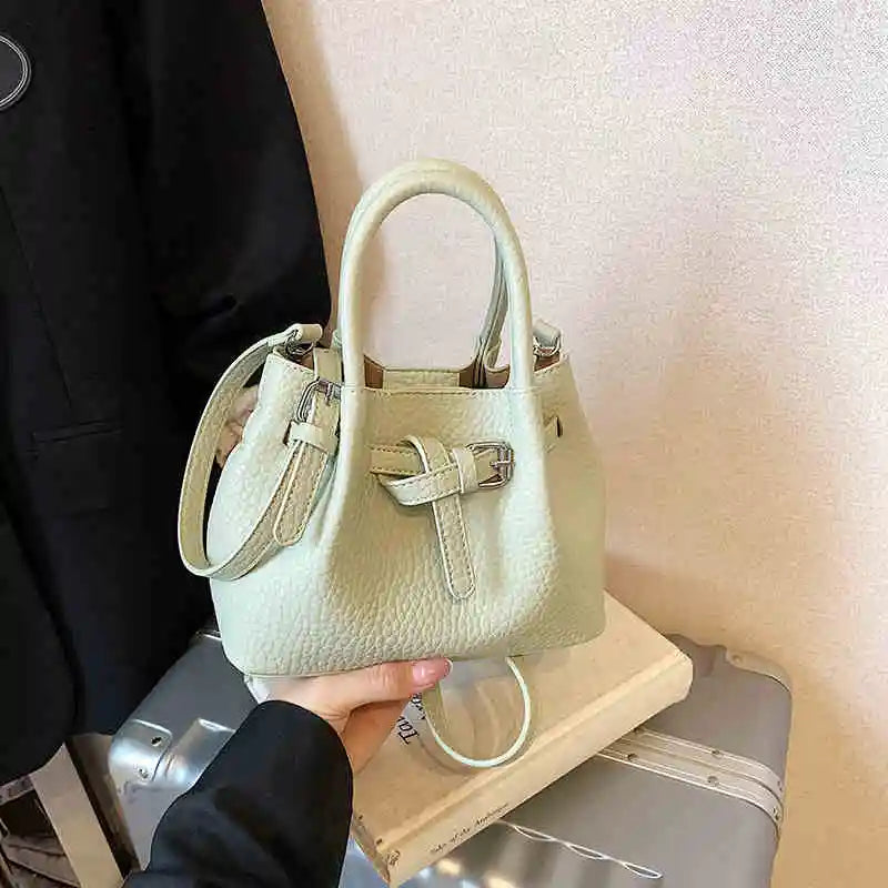 Fashion Red Bucket handbags Korean Casual Simple One Shoulder Bags Summer Female Temperament Versatile PU Crossbody Bag