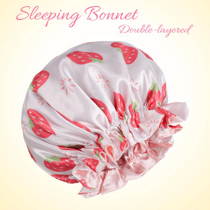 1 Piece Satin Silk Sleep Cap with Fruit Animal Print Double Layer Comfortable for Daily Use