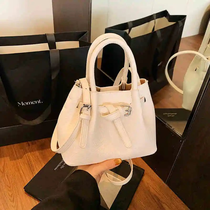 Fashion Red Bucket handbags Korean Casual Simple One Shoulder Bags Summer Female Temperament Versatile PU Crossbody Bag