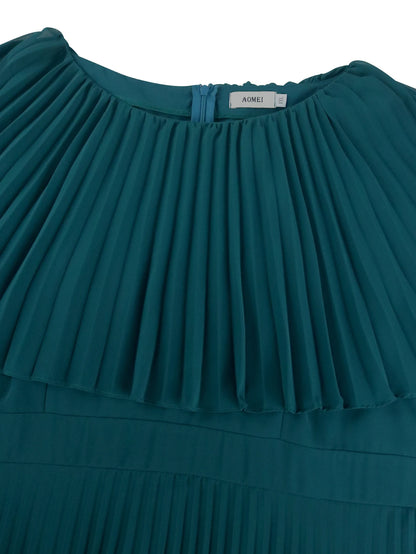 Elegant Plus Size Pleated Maxi Dress O Neck Cloak Sleeve High Waist  Perfect for Evening Event Wedding Guest or Formal Occasions