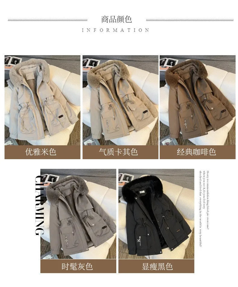 Women Big Fur collar Loose Parka Jacket Lady Medium Long Styles Down Cotton Outwear Winter Female Hooded Cotton Padded Coat