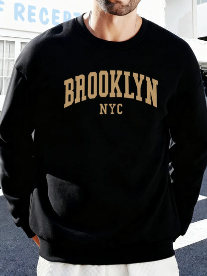 Brooklyn Nyc Letter Printed Soft Sweatshirts Street Fleece Pullovers Autumn Fashion Streetwears All-Match Crewneck Men Hoodies