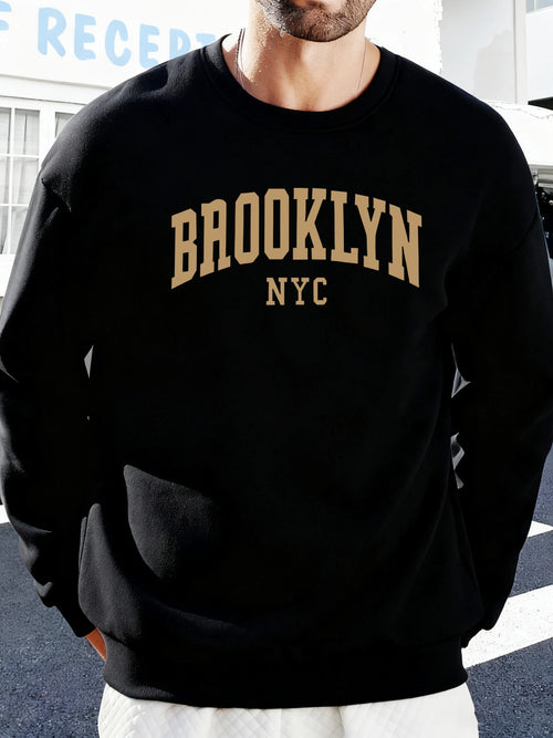 Brooklyn Nyc Letter Printed Soft Sweatshirts Street Fleece Pullovers Autumn Fashion Streetwears All-Match Crewneck Men Hoodies