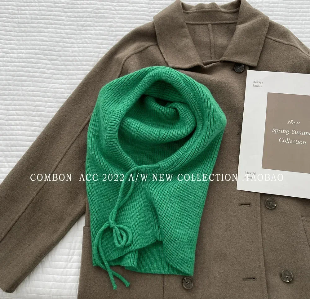 Knitted Hooded Caps Winter Balaclava Hats Women Korean Style Outdoor Warmer Drawstring Hats One-piece Neck Collar Beanies Cap