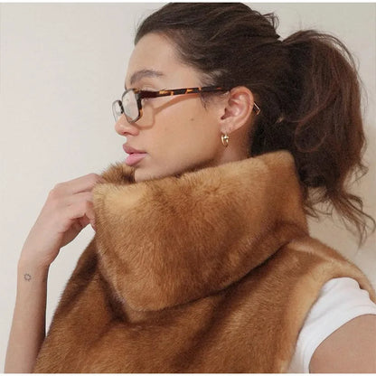Solid Faux Fur Vest Crop Top Women Fashion Turtleneck Fluffy Short Tank Tops 2025 Winter Female Elegant Sleeveless Jacket Coat