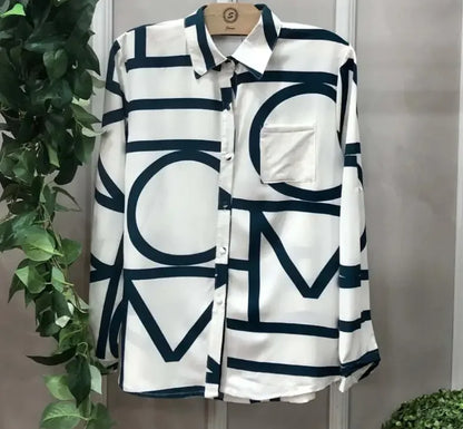 Women Geometric Print Shirt, Spring and Autumn Fashion Long-sleeved Shirts, Camisa Girls Chemise Size S M L XL XXL