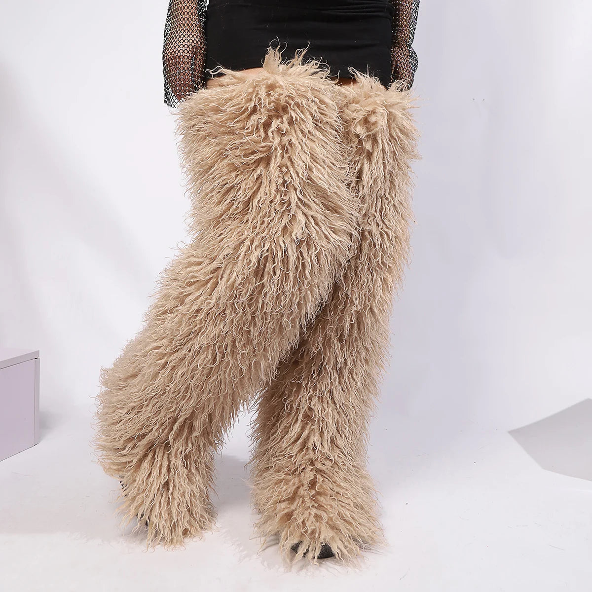Women's Thigh High Mongolian Boots High Boots Winter New Fox Fur Snow Boots  Women's Boots Leg Warm Boots Non-Slip Soles