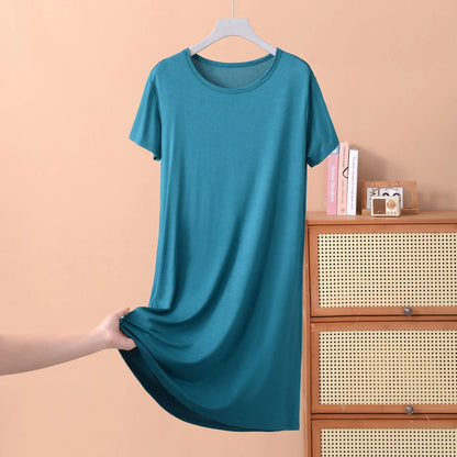 Plus size XL to 8XL Modal dress short sleeves summer women's cool dresses Solid color Bottomed sleepdress mid-length homewear