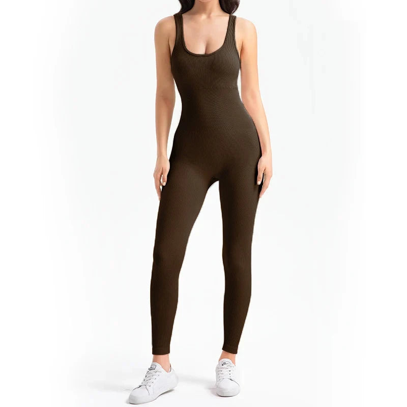 Yoga Jumpsuit Women's Yoga Set One-piece Sports Romper With Chest Pad Fitness Bodysuit Gym Seamless Ribbed Workout Sportswear