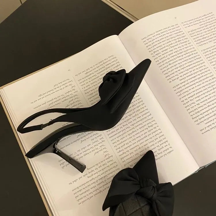 Women Shoes 2024 Spring New Butterfly Knot Women Slingbacks Heels Shoes Sexy Dress Thin Heel Pointed Toe Ladies High Heels Women