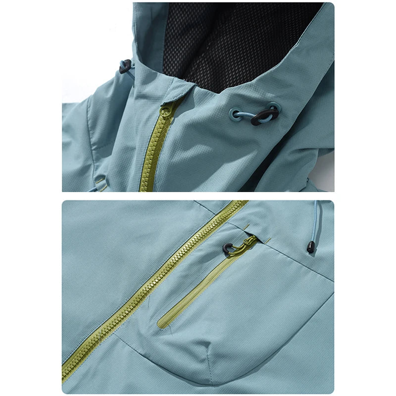 Unisex Hiking Jacket Men and Women Lightweight Waterproof Jacket Hooded Zip Up Camping Coats Thin Windbreaker Jacket Outerwear