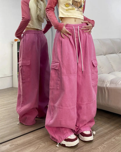 Deep Blue Pure Cotton Work Trousers Loose Wide Leg Floor-Length Women's Style Spring Summer Casual Pants Trendy Fashion