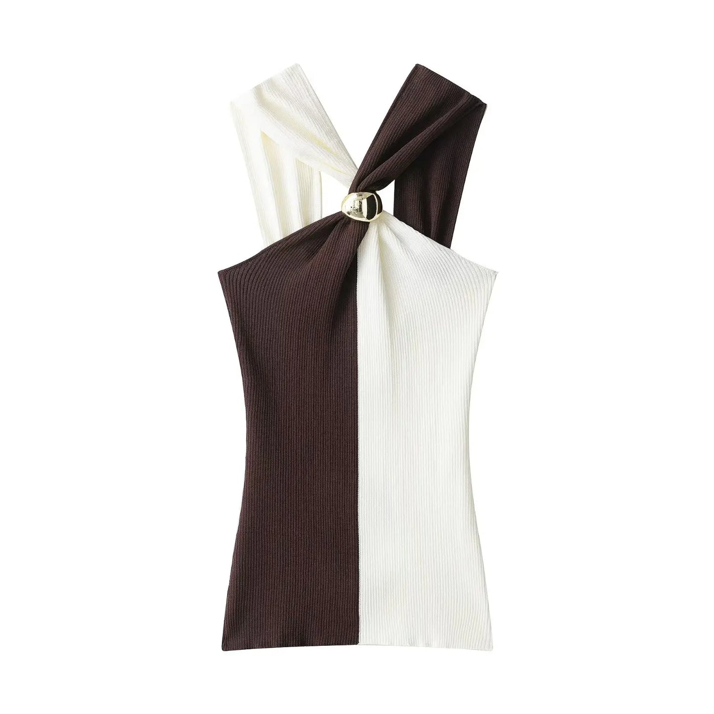 HH 2026 Women's Summer New Fashion Chic Knitted Tops Hang-Neck Collar Sleeveless Backless Female Sexy Short Tops 2 Color