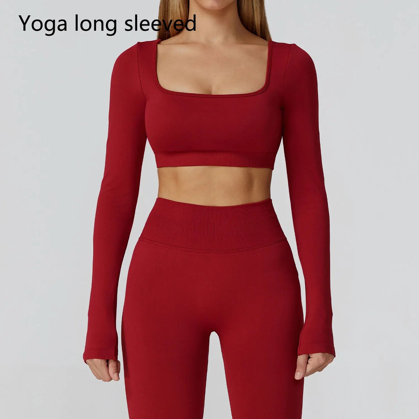 Seamless Casual Quick Dry Sportswear Women Square Neck Gym Top Women Fitness Sports Crop Top Female Long Sleeve Yoga Clothing