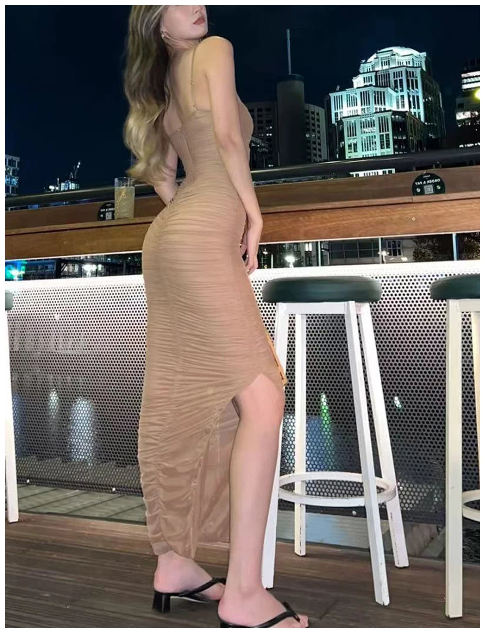 Womens Dress Mesh Ruched Slim Fit Long Spaghetti Strap Elegant Dress Must Have For Elegant Parties And Evening Banquets