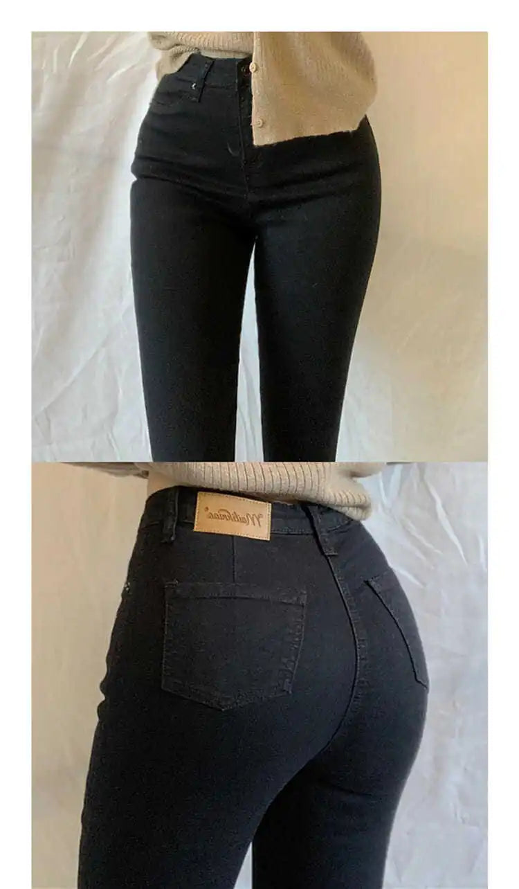 Women's Casual Simplicity Solid Color High Waist Ninth Pants Women Clothes Office Lady All-match Fashionable Jeans Trouser